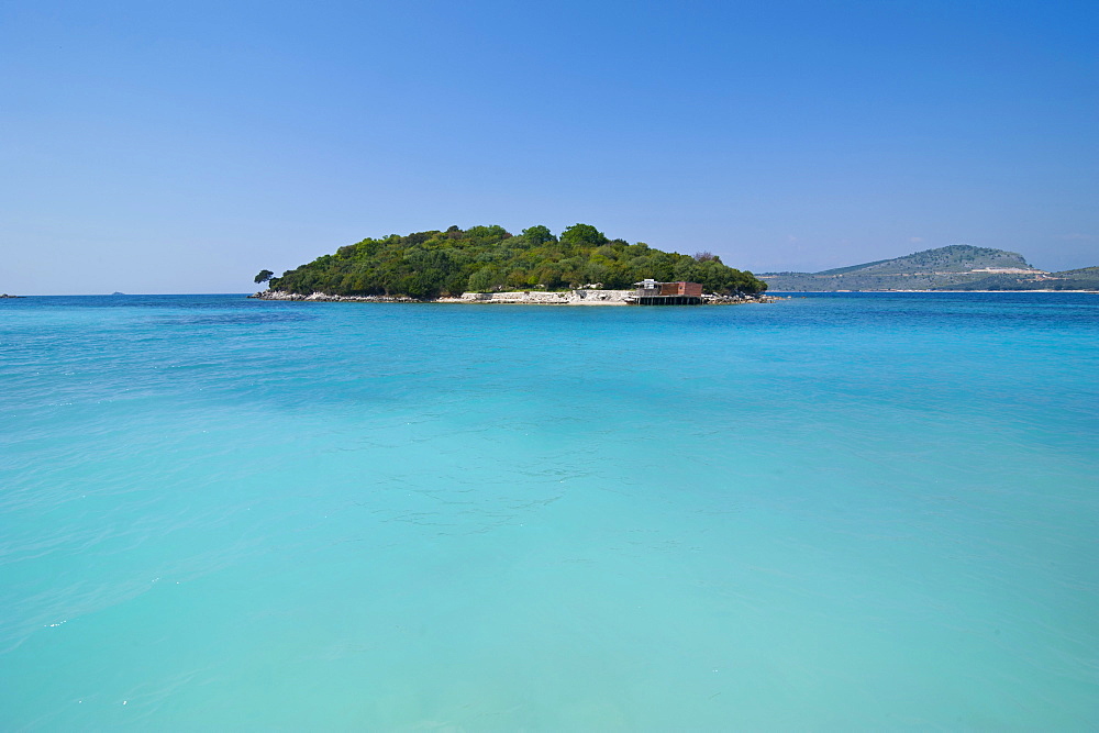 White sand beach and turquoise water at Ksamil, Albania, Europe