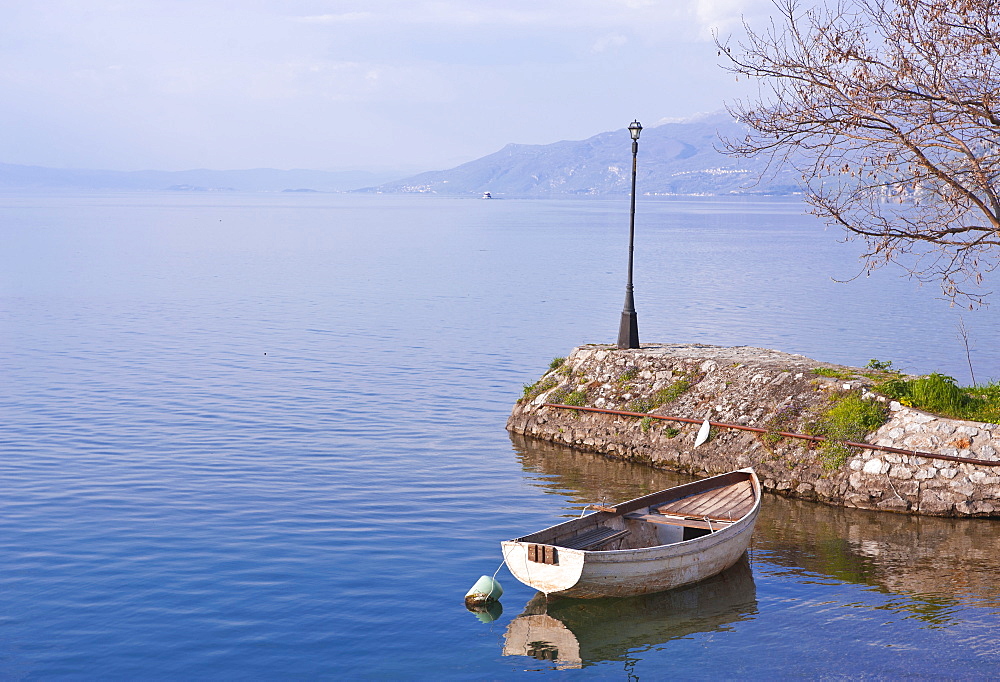 Little boat on Lake Ohrid, UNESCO World Heritage Site, Macedonia, Europe