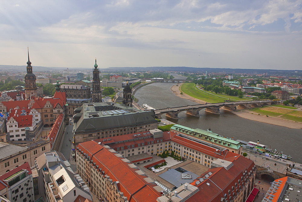 View over city and the River Elbe, Dresden, Saxony, Germany, Europe