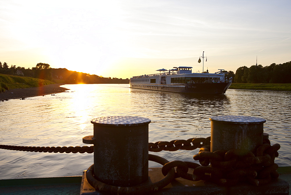 Modern cruise ship cruising on the river Elbe, Saxony, Germany, Europe