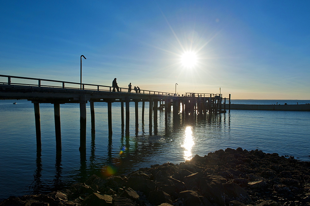 Pier at sunset at Fraser Island, UNESCO World Heritage Site, Queensland, Australia, Pacific