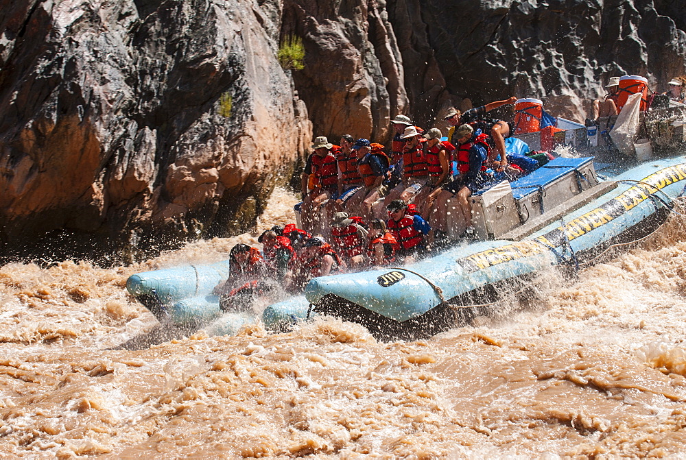 Rafting down the Colorado River through turbulent waters of the Grand Canyon, Arizona, United States of America, North America