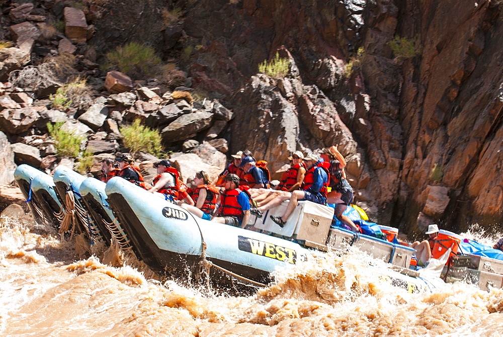 Rafting down the Colorado River through turbulent waters of the Grand Canyon, Arizona, United States of America, North America