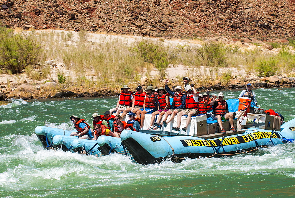 Rafting down the Colorado River through turbulent waters of the Grand Canyon, Arizona, United States of America, North America