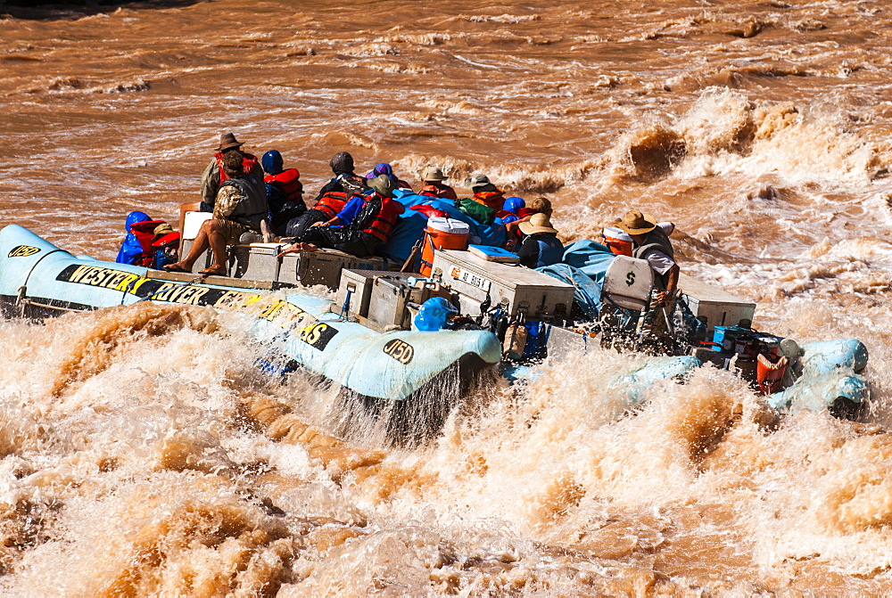 Rafting down the Colorado River through turbulent waters of the Grand Canyon, Arizona, United States of America, North America