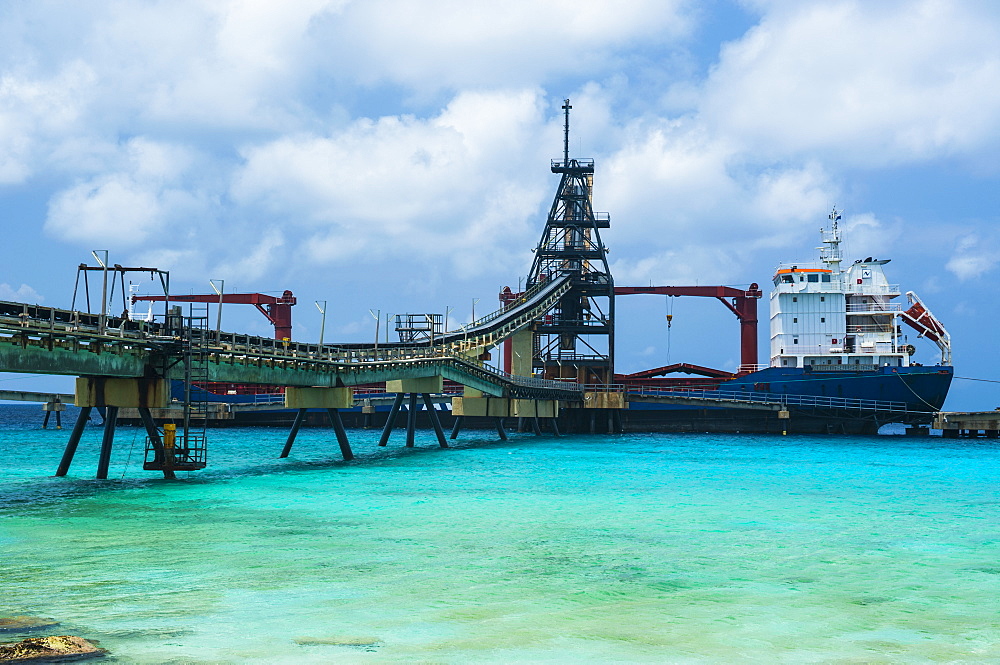 Freighter being loaded with salt in Bonaire, ABC Islands, Netherlands Antilles, Caribbean, Central America