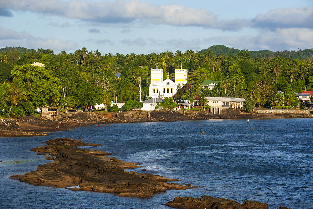 Church in the tropical surroundings, Tutuila Island, American Samoa, South Pacific, Pacific