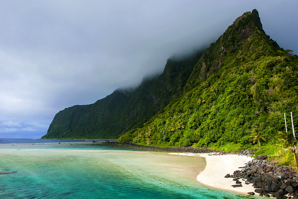 Turquoise water and white sand beach on Ofu Island, Manua Island group, American Samoa, South Pacific, Pacific