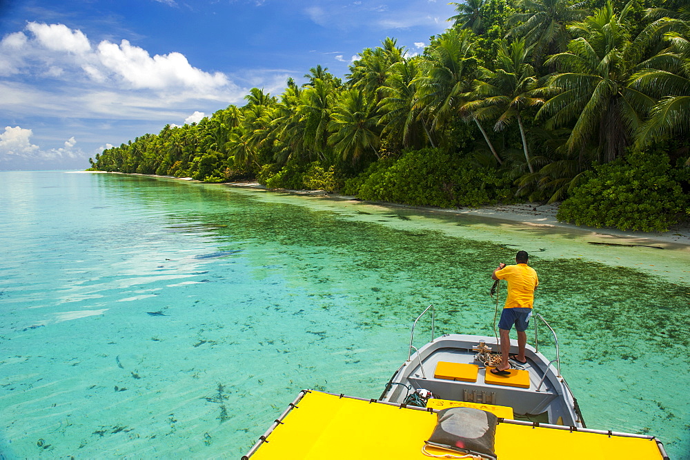 Yellow sundeck of a boat in the Ant Atoll, Pohnpei, Micronesia, Pacific