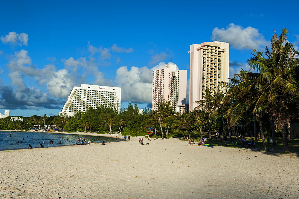 The bay of Tamuning with its hotel resorts in Guam, US Territory, Central Pacific, Pacific