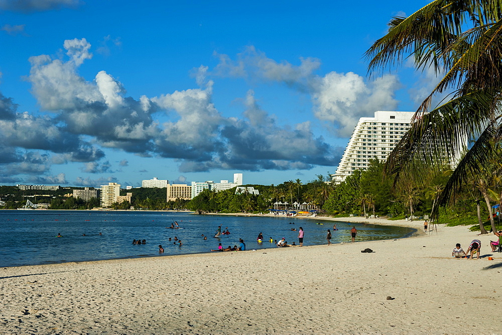 The Bay of Tamuning with its hotel resorts in Guam, US Territory, Central Pacific, Pacific