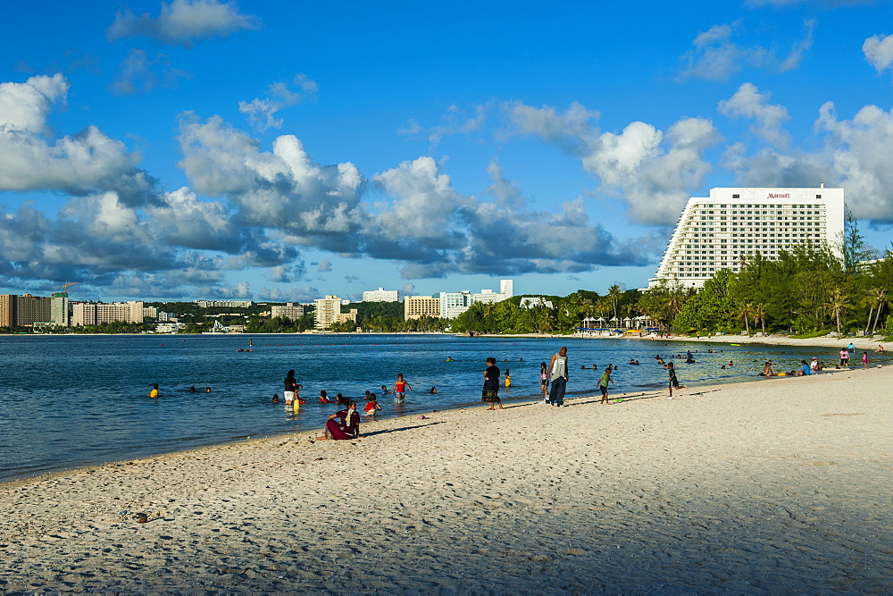 The Bay of Tamuning with its hotel resorts in Guam, US Territory, Central Pacific, Pacific