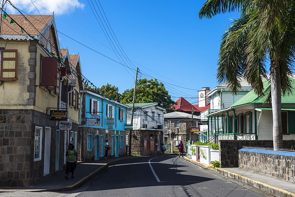 Downtown Charlestown, capital of Nevis Island, St. Kitts and Nevis, Leeward Islands, West Indies, Caribbean, Central America