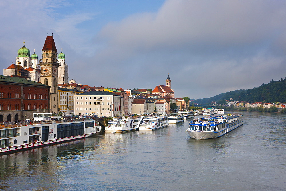 Cruise ship passing on the River Danube, Passau, Bavaria, Germany, Europe 