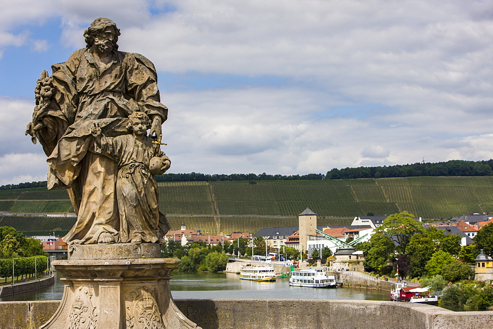 Statues on the old Main Bridge in Wurzburg, Franconia, Bavaria, Germany, Europe 