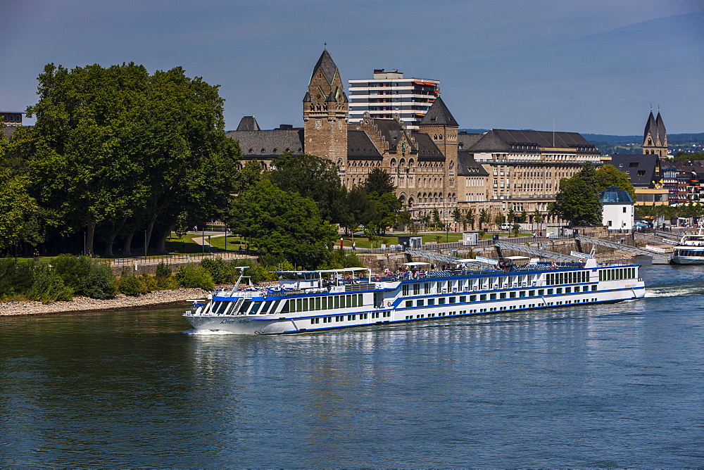 Cruise ship in Koblenz on the Rhine, Rhineland-Palatinate, Germany, Europe