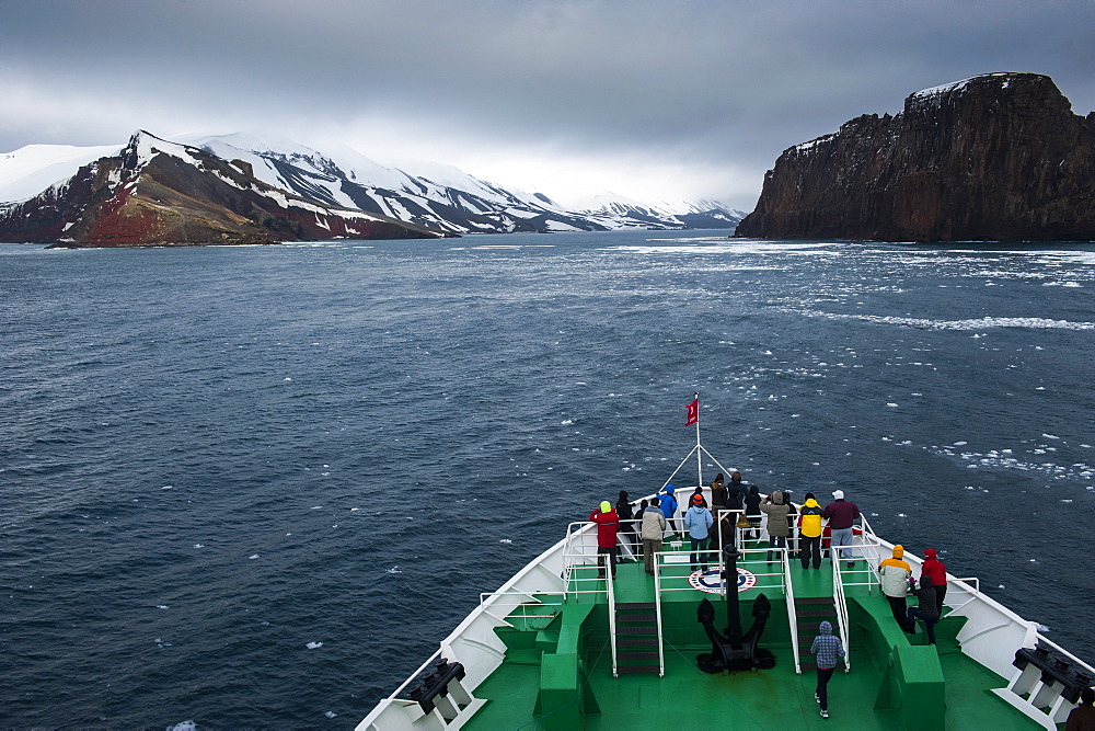 Cruise ship approaching Deception Island, South Shetland Islands, Antarctica, Polar Regions 