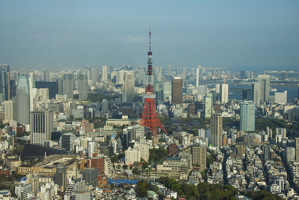 View over Tokyo with the Tokyo Tower, from the Mori tower, Roppongi Hills, Tokyo, Japan, Asia