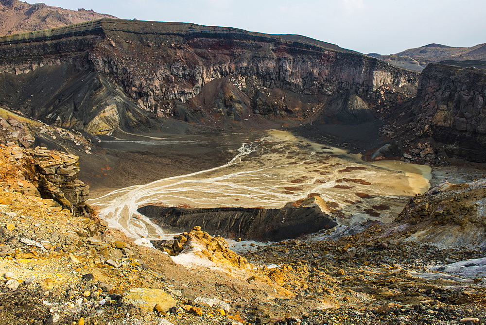 Crater rim on Mount Naka active volcano, Mount Aso, Kyushu, Japan, Asia