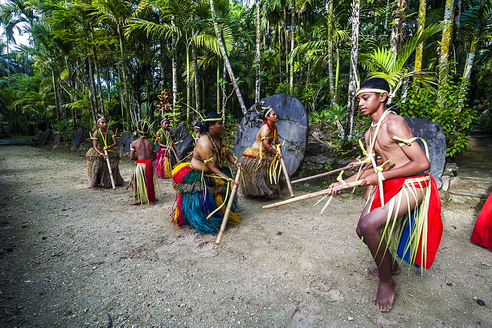 Stick dance from the tribal people of the island of Yap, Federated States of Micronesia, Caroline Islands, Pacific