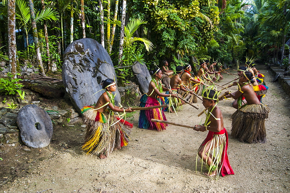 Stick dance from the tribal people of the island of Yap, Federated States of Micronesia, Caroline Islands, Pacific