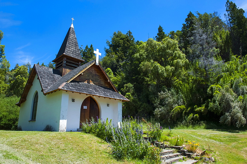 Little chapel in Los Alerces National Park, Chubut, Patagonia, Argentina, South America 