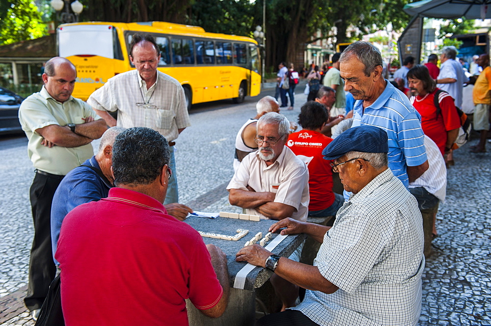 Men playing domino in the center of Florianopolis. Santa Catarina State, Brazil, South America