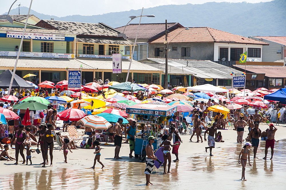 Very busy beach in Barra da Lagoa, Brazil, South America