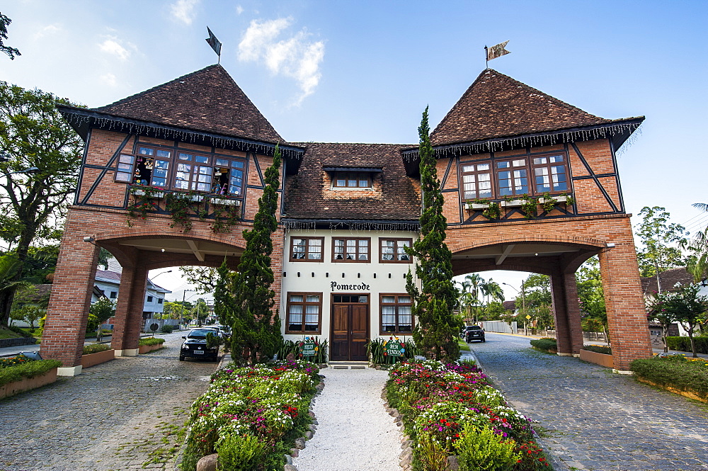 Town gate of the German speaking town of Pomerode, Brazil, South America