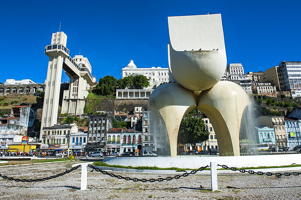 Modern monument in a fountain on the bottom of the Pelourinho, Salvador da Bahia, Bahia, Brazil, South America