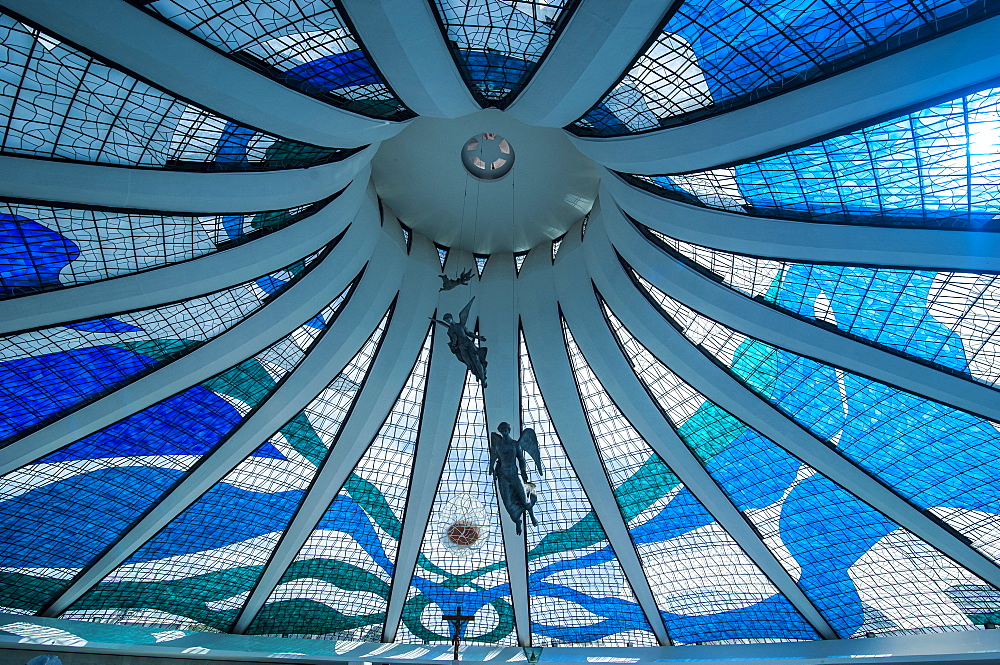 Stained glass in the Metropolitan Cathedral of Brasilia, UNESCO World Heritage Site, Brazil, South America 