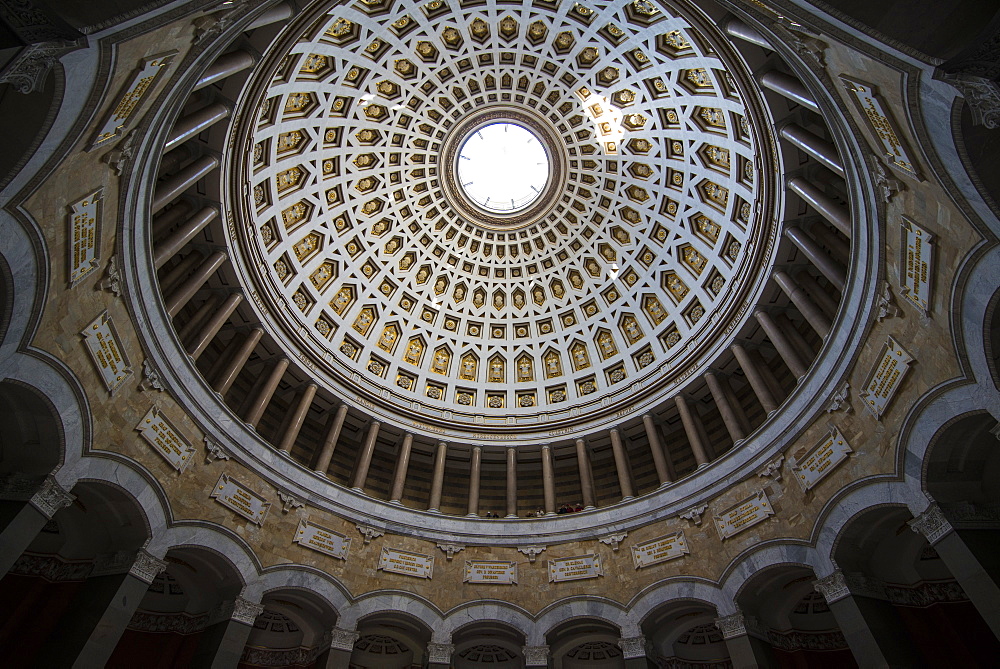 Round cupola of the Befreiungshalle (Hall of Liberation) upon Mount Michelsberg above the city of Kelheim, Bavaria, Germany, Europe