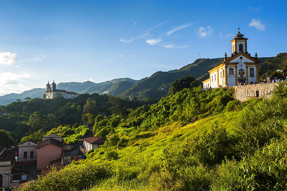 Churches above Ouro Preto, UNESCO World Heritage Site, Minas Gerais, Brazil, South America