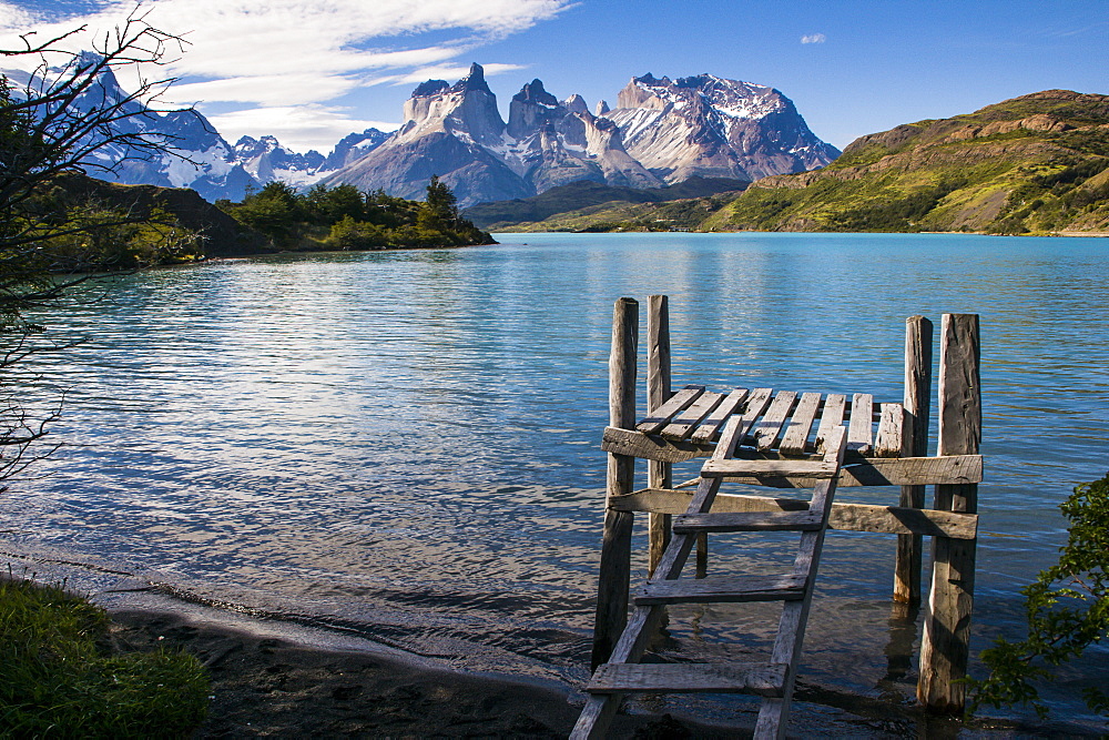 Little pier on Lake Pehoe in the Torres del Paine National Park, Patagonia, Chile, South America