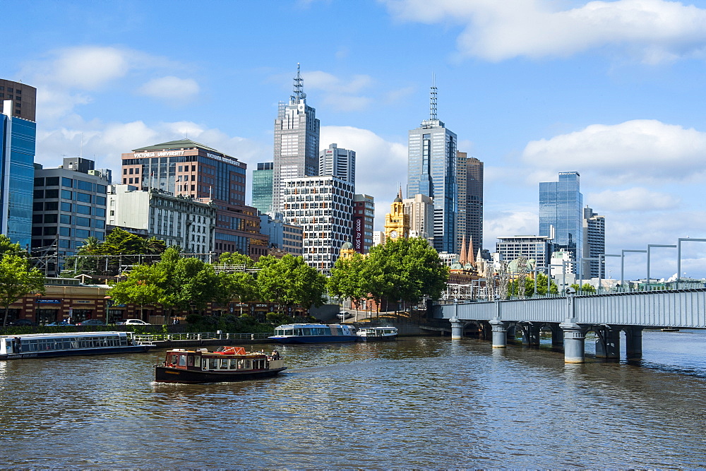 High rise buildings on the Yarra River flowing through Melbourne, Victoria, Australia, Pacific