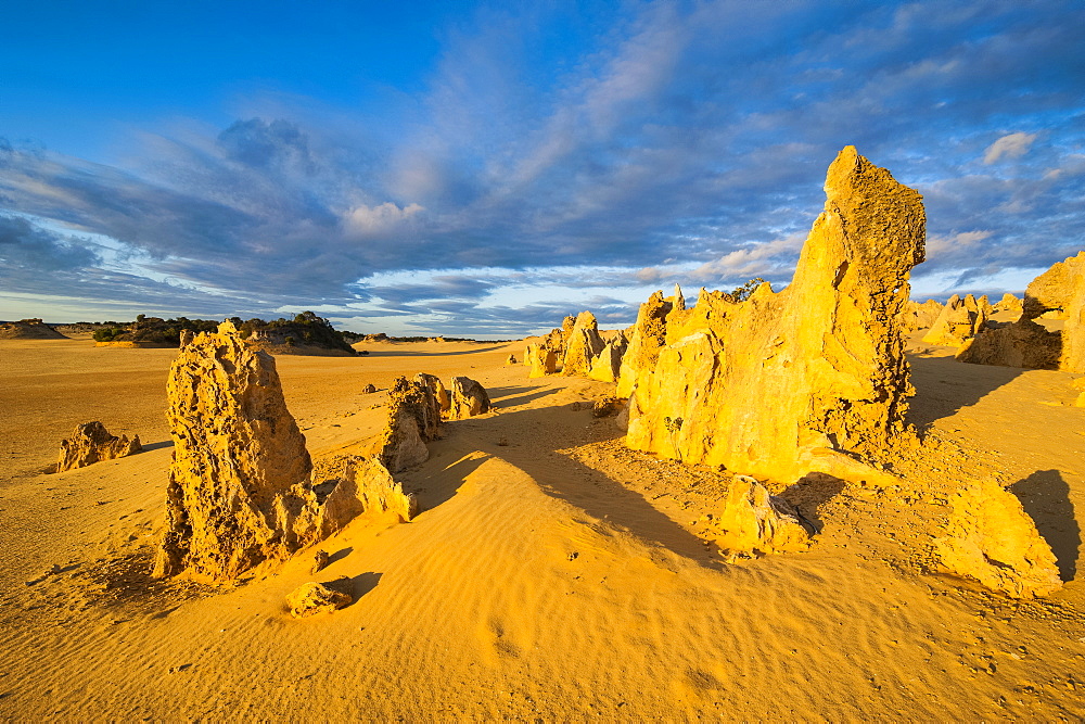 The Pinnacles limestone formations at sunset in Nambung National Park, Western Australia, Australia, Pacific 