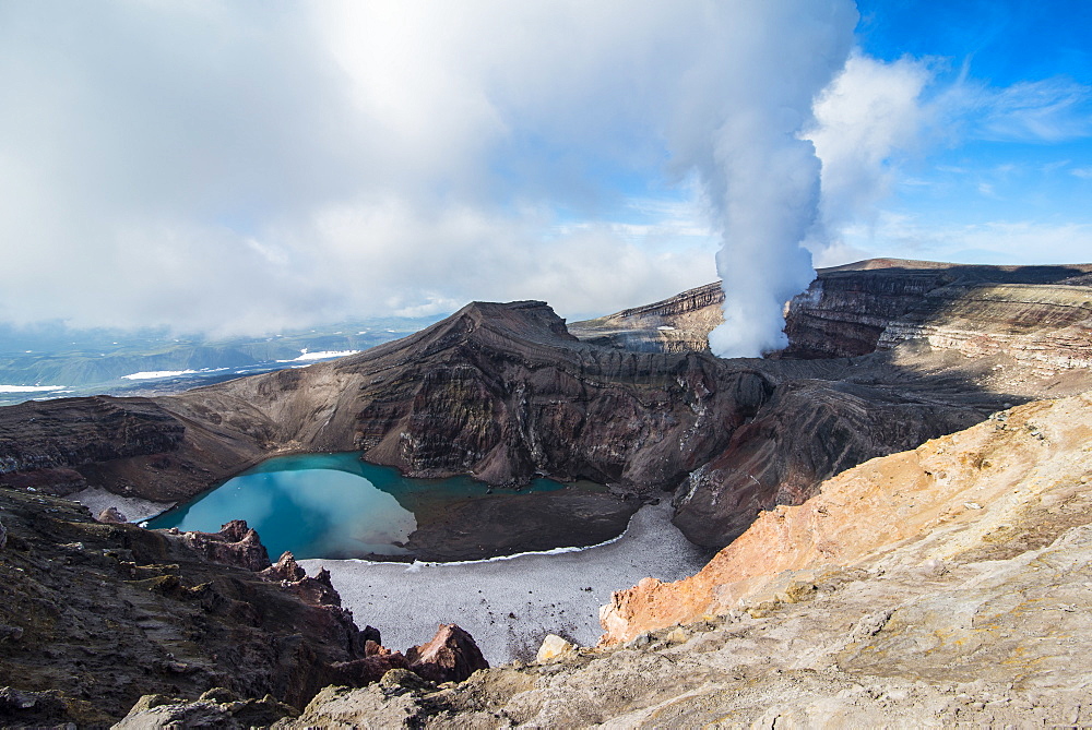 Steaming fumarole on the Gorely volcano, Kamchatka, Russia, Eurasia 