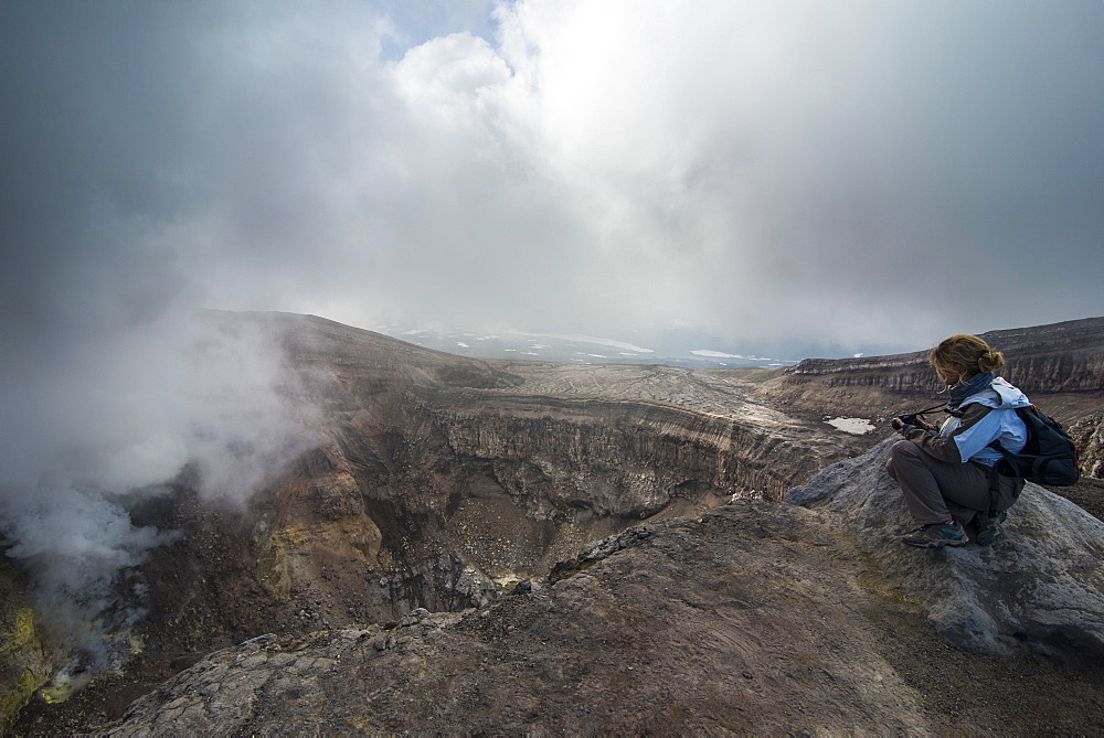 Steaming fumarole on the Gorely volcano, Kamchatka, Russia, Eurasia 