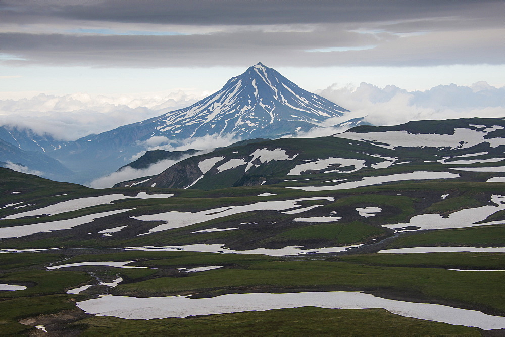 Aerial of Vilyuchinsk volcano, Kamchatka, Russia, Eurasia 