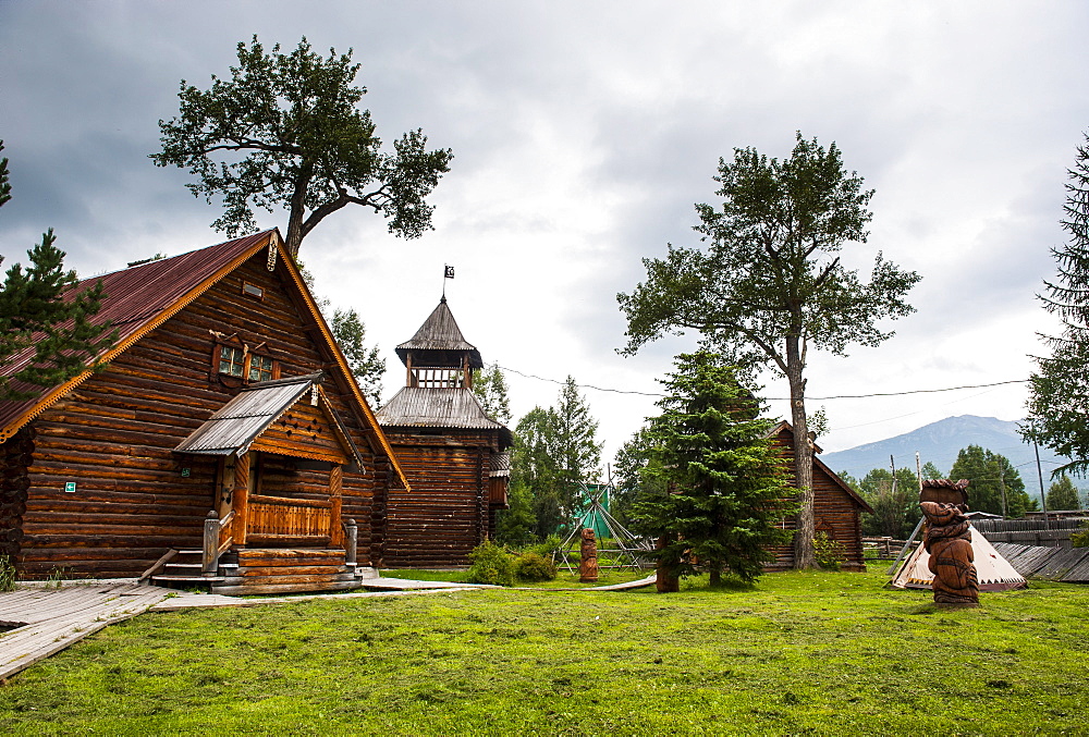 Traditional rebuilt houses in the Ewenen Museum in Esso, Kamchatka, Russia, Eurasia