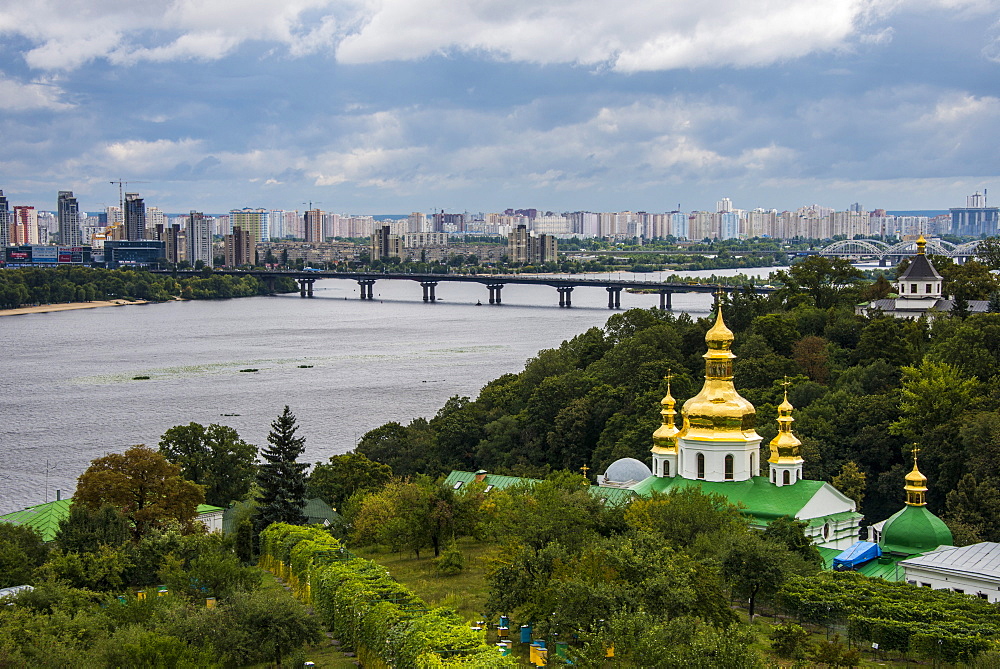 View over city, the Kiev-Pechersk Lavra and the Dnieper River, Kiev (Kyiv), Ukraine, Europe 