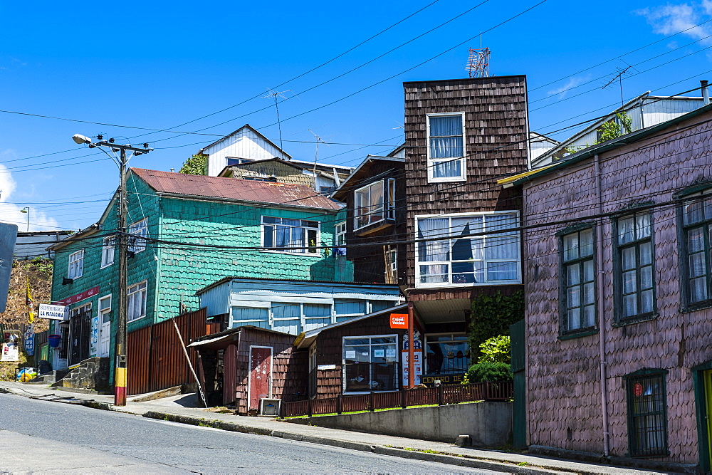 Wooden houses in Chonchi, Chiloe, Chile, South America