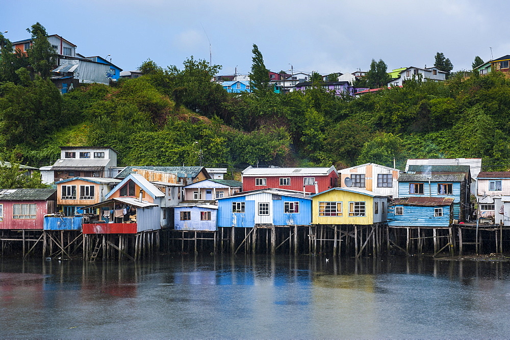 Colourful houses in Castro, Chiloe, Chile, South America 