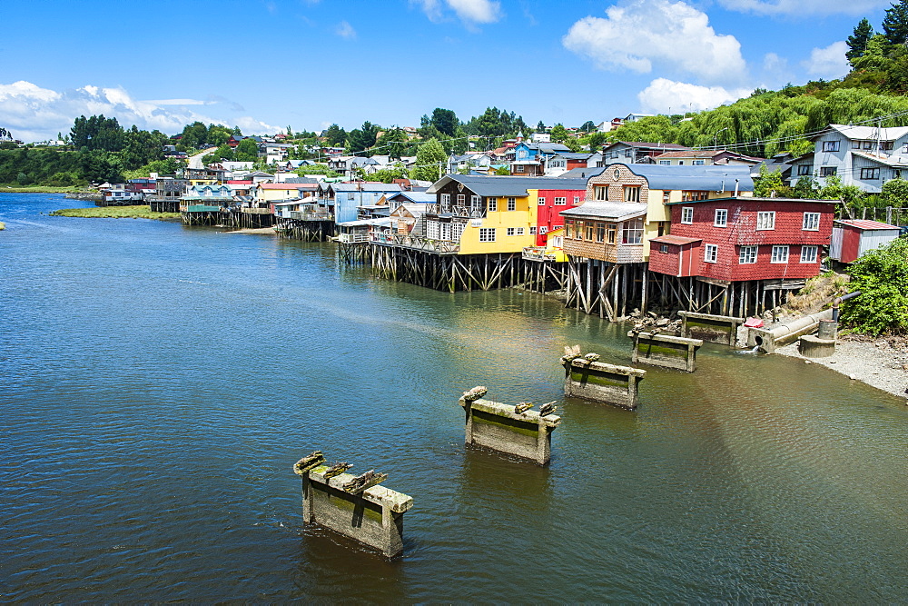 Colourful houses in Castro, Chiloe, Chile, South America 