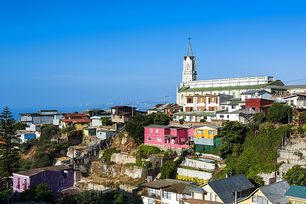 View over the Historic Quarter, UNESCO World Heritage Site, Valparaiso, Chile, South America 