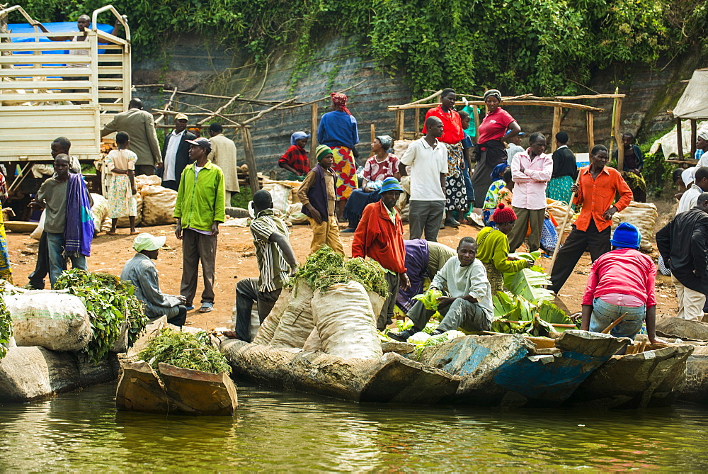 Morning market on Lake Bunyonyi, Uganda, East Africa, Africa