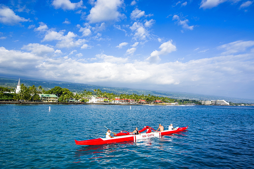 Locals working out in their outrigger canoes, Kailua-Kona, Big Island, Hawaii, United States of America, Pacific