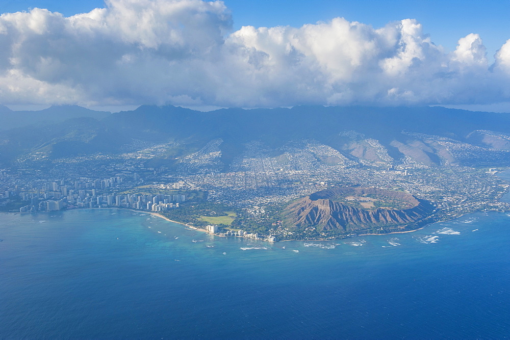 Aerial of the Diamond Head and  Oahu, Hawaii, United States of America, Pacific 