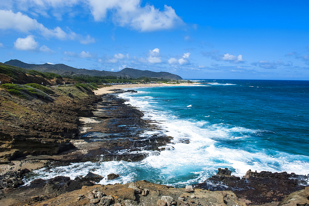 Lookout over sandy beach, Oahu, Hawaii, United States of America, Pacific 