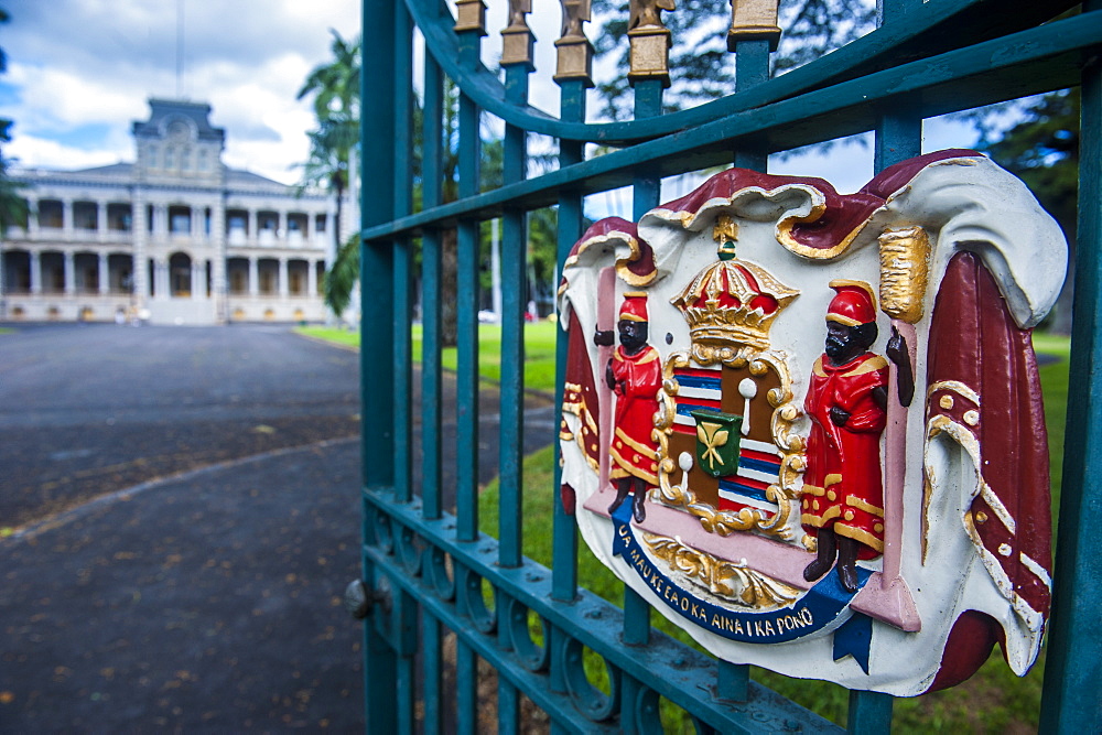 Royal signs before the Iolani Palace, Honolulu, Oahu, Hawaii, United States of America, Pacific 